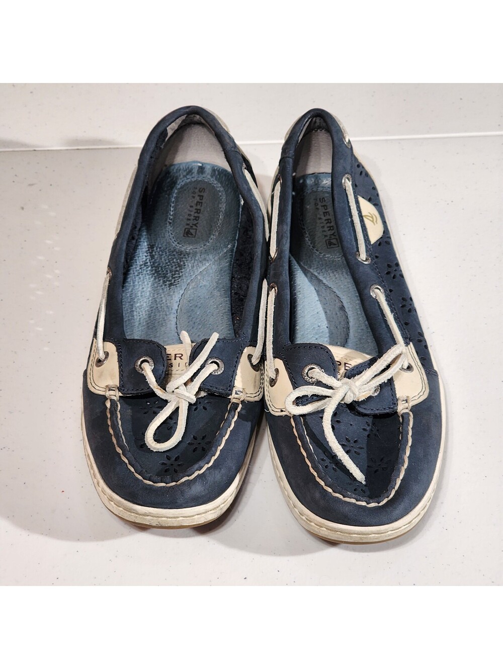 Sperry Top-Sider Women's Navy Floral Leather Boat Shoes Comfort Lace Up 8.5M